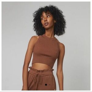 LUNYA Cozy Cotton Silk Crop Tank in humble brown size Small